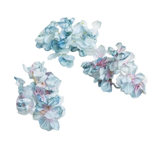 Three gradient blue artificial hydrangea flower heads with realistic burnt edges for DIY
