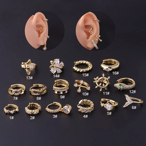 Cartilage Stud Earrings Copper Cubic Zirconia Gold Plated Geometric Ear Cuffs Piercing Jewelry For Women