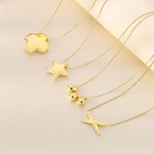 Stainless Steel Pendant Necklace Hollow Star X Shape Water Drop High Polish Minimalist Jewelry For Women