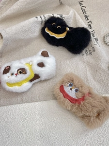 Cute plush animal hairpins in black white and brown with detailed embroidery