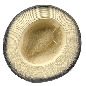 Detail view of woven sun hat interior with sweatband and adjustable drawstring