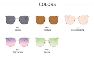 Detailed grid of oversized square metal sunglasses showing five different frame colors
