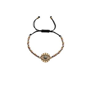 Adjustable evil eye braided bracelet with copper zircon and blue crystal charms for women