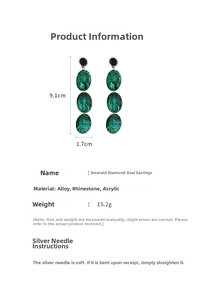 Dimensions des boucles d'oreilles émeraude rétro mesurant 9,1 cm de long et 1,7 cm de large