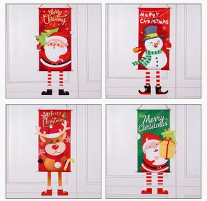 Detail of Christmas hanging banners featuring Santa, Snowman and Reindeer with long legs