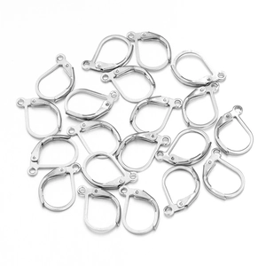 Silver stainless steel leverback ear wire hooks with spring closure for DIY jewelry