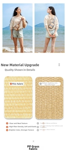 Macro shot of natural PP straw woven fabric texture with beach holiday style strap