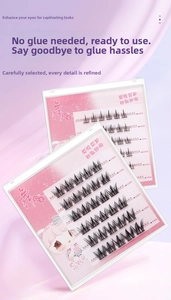Detailed view of self-adhesive false eyelashes set with five rows of fiber lashes