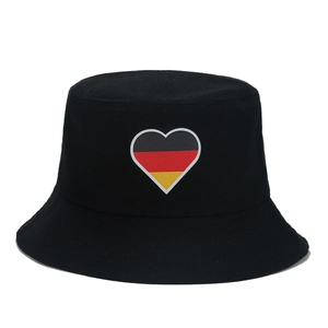 Unisex black cotton bucket hat with heart-shaped German flag design for sun protection