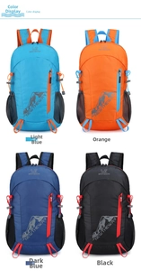 Detail showing four colors of lightweight foldable outdoor hiking backpacks in grid layout
