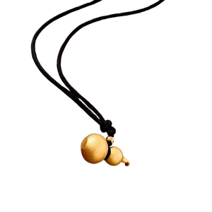 Golden gourd pendant with black cord necklace in minimalist neo-Chinese vintage style
