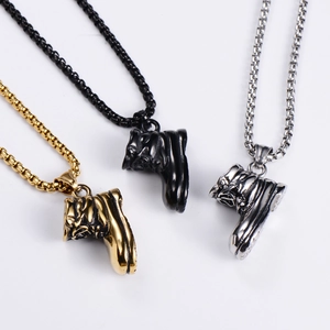 Hip hop style stainless steel boot pendant necklace set in gold, black, and silver colors