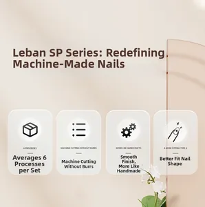 Detail of 6-stage machine-cut press-on nails featuring a smooth and burr-free finish