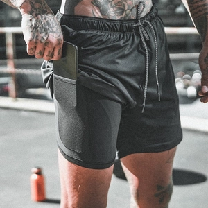 Short de course 2-en-1 noir pour homme avec poche de téléphone cachée et doublure interne