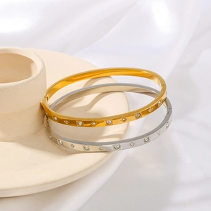 Elegant gold and silver stainless steel star bracelets with inlaid zircon stones