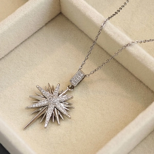 Star-shaped pendant necklace in titanium steel with white zircon pavé setting