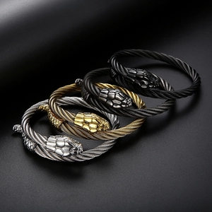 Rock style snake head twisted wire steel cable bracelets in four metallic colors for men