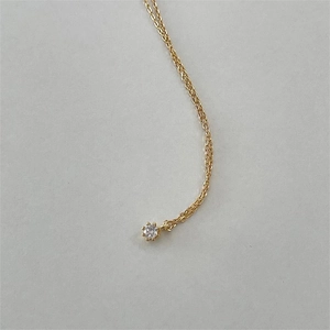 Minimalist 925 sterling silver gold necklace with a single sparkling zircon pendant
