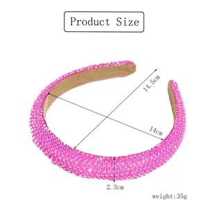 Detailed size chart showing dimensions for the pink rhinestone baroque headband accessory