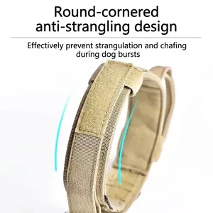 Tactical nylon dog collar in khaki with padded wide design and rounded edges for comfort