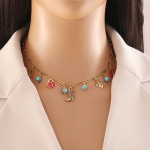 Dopamine Multi Charm Necklace Stainless Steel Enamel Bow Boot Heart Colorful Pendant Fashion Trendy Jewelry For Women