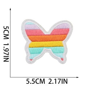 Rainbow butterfly embroidery patch with size dimensions 5.5cm width and 5cm height