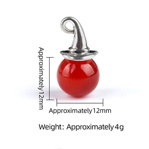 12mm red agate wizard hat pendant in silver finish for Halloween jewelry making
