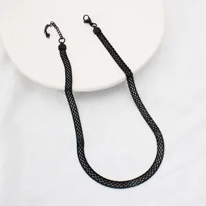 Minimalist black mesh chain necklace in woven stainless steel with adjustable lobster clasp