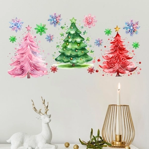 Christmas pine tree and snowflake self-adhesive wall stickers for festive room decoration