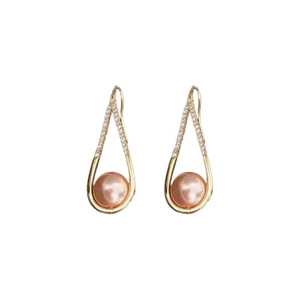 Elegant gold plated drop earrings with champagne pearls and shimmering diamonds