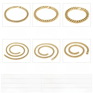 Size chart showing dimensions and weight for stainless steel Cuban link chains