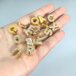 8mm gold-plated alphabet sliders with white rhinestones for DIY bracelet jewelry making