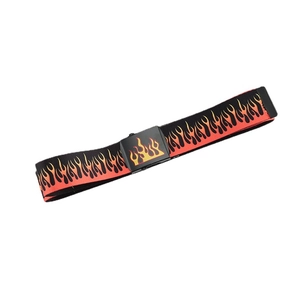Harajuku hip-hop canvas belt featuring orange flame pattern with matte metal buckle