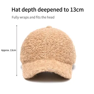 Khaki faux shearling baseball cap for women featuring 13cm deep fit and warm teddy fleece