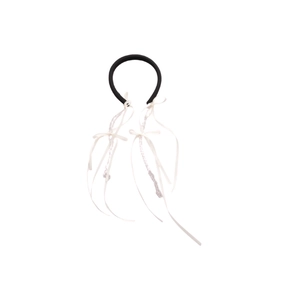 Elegant black headband with white ribbon bows and hanging pearl tassels in sweet style