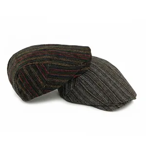Classic wool blend herringbone and striped newsboy caps set for men in autumn style
