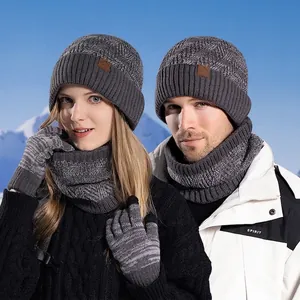 Winter Knitted Beanie Hat Neck Warmer And Touch Screen Gloves Thermal Windproof Acrylic Fleece Lined Unisex Adult