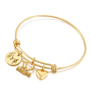 Stainless Steel Adjustable Wire Bangle Bracelet With Heart MOM Love Family Silhouette Charms Gift For Mother