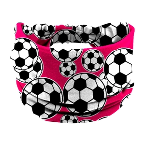 Pink athletic headband featuring black and white football patterns for sports