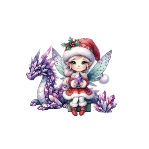 Sticker mural fée de Noël avec dragon de cristal violet sur fond blanc