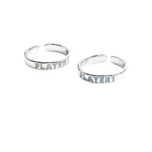 Luminous silver PLAYER couple rings for men and women with adjustable open design