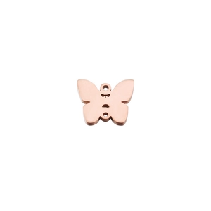 Detail of rose gold stainless steel butterfly pendant with dual connection holes