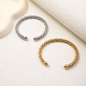 Minimalist 5.5mm woven wire mesh open bangles in polished gold and silver finish