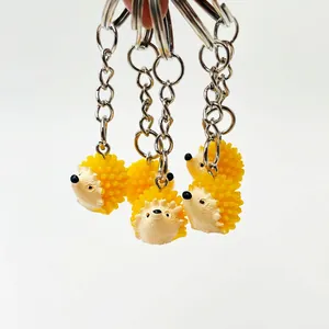 Creative Cartoon Hedgehog Resin Keychain Cute Mini Animal Figurine Bag Pendant For Gift Fun Yellow Small Hedgehog Key Ring