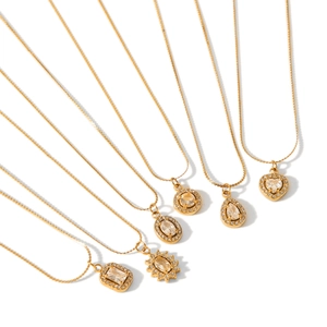 Set of six 18K gold plated stainless steel necklaces with various geometric gemstone pendants