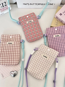 Colorful plaid crossbody phone bags for women with adjustable rope straps and snap closure
