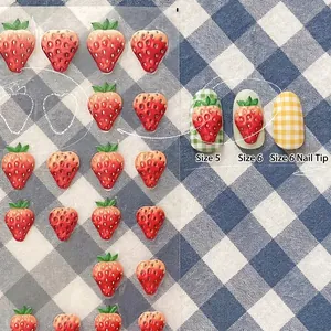 Nail Art Stickers 3D Relief Strawberry Fruit Design Embossed Self Adhesive Japanese Style Summer Manicure Decoration