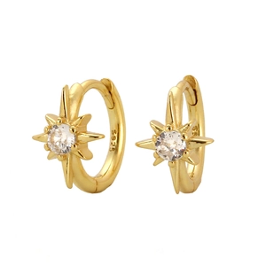 Elegant S925 sterling silver gold-plated eight-pointed star hoop earrings with zircon