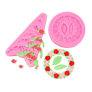 Silikonformen-Set mit Rosenkranz und Blättern für Fondant, Schokolade und Kunstharz