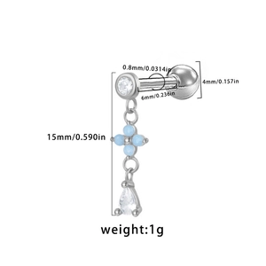 Dimensions détaillées du piercing d'oreille en argent avec zircon et spécifications